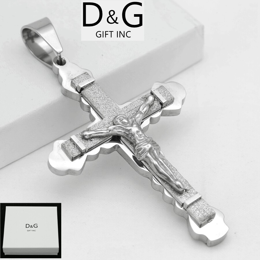 DG Men’s Stainless Steel,JESUS CROSS 93mm Large Pendant.High Polish Box