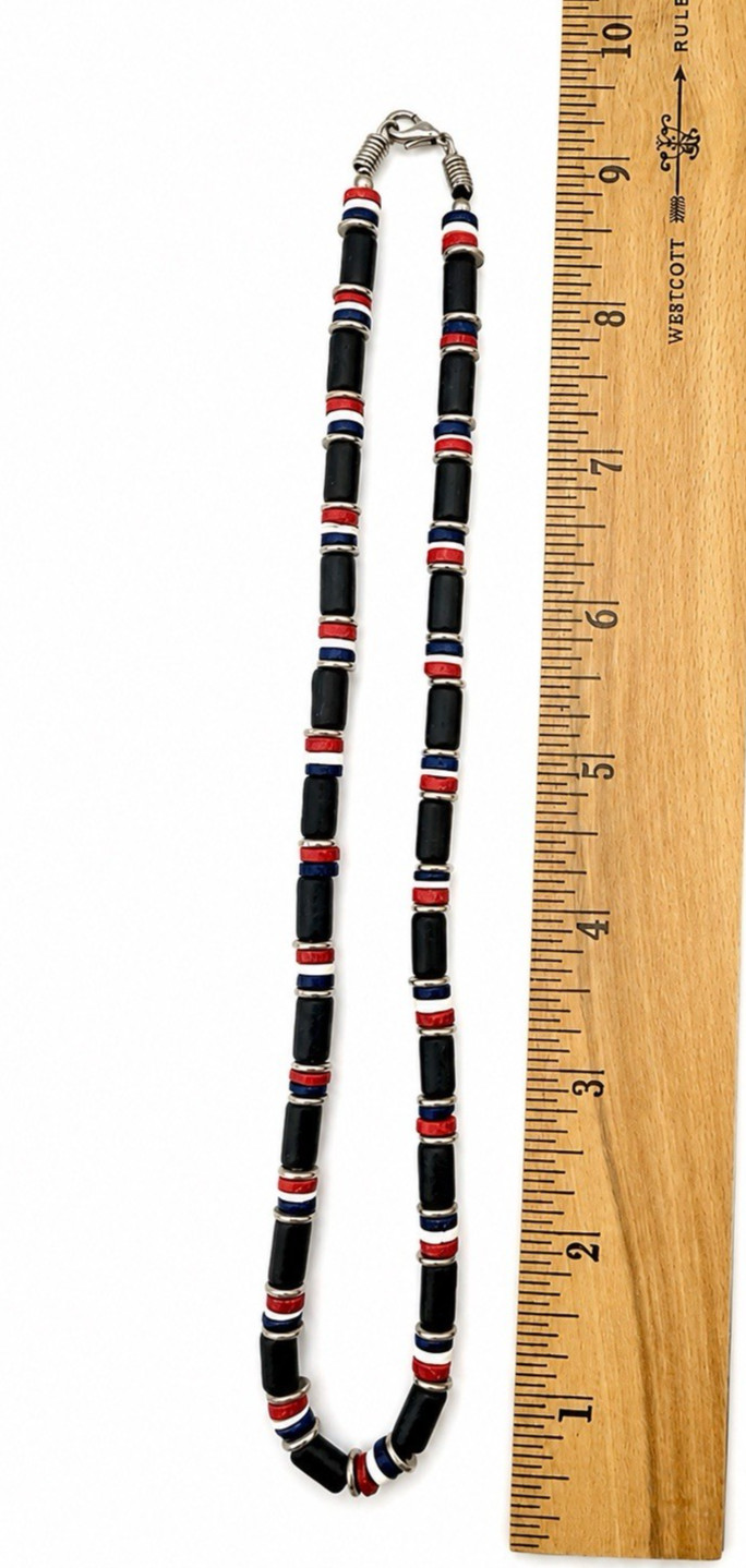 Lot of 2 Y2K Surfer Skater Beaded Necklaces Camo Black Red White Blue