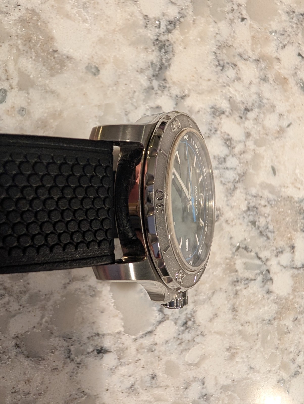 Movado Series 800 2600109 Black Dial Black/Blue Sport Rubber Strap 40mm NICE!
