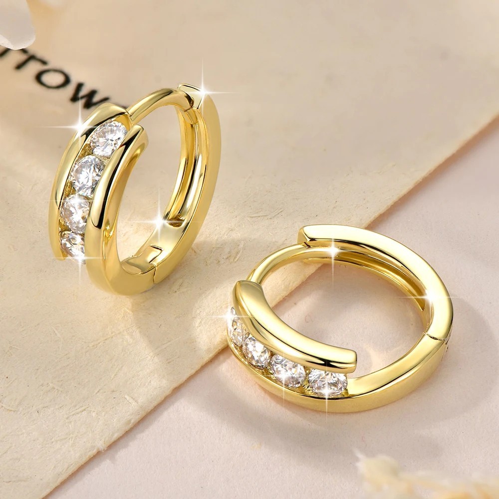 2.5mm D Moissanite Hoop Huggie Earrings Women 14K Gold Plated Wedding Jewelry
