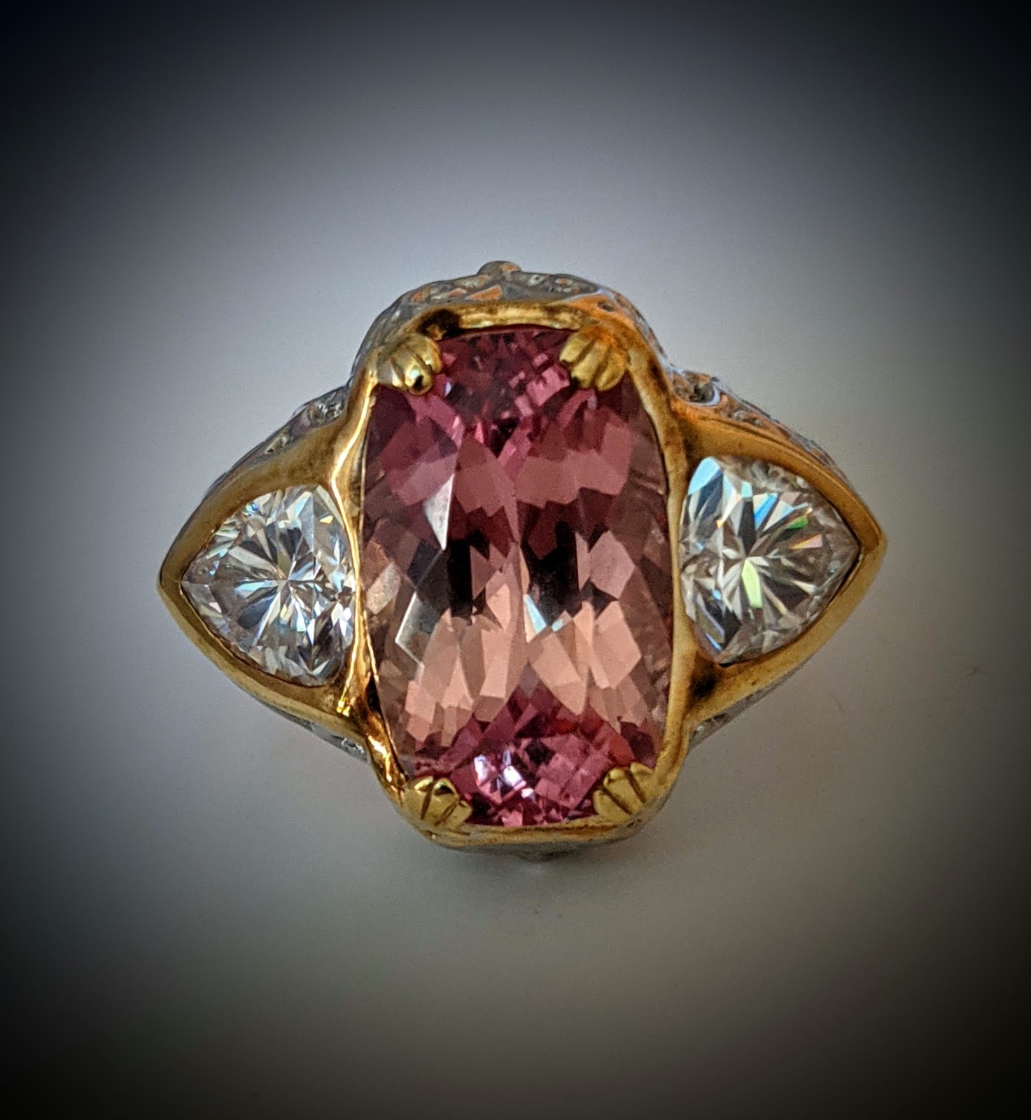 Custom Art Designed Bicolor Sapphire & Moissonites Ring