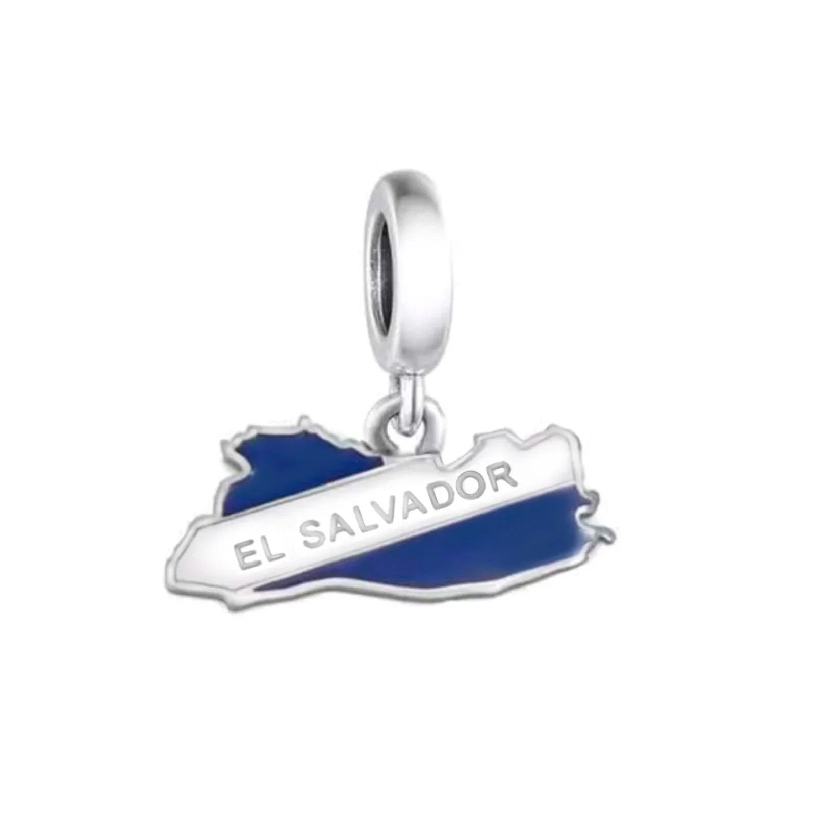 El Salvador 925 Sterling Silver Charm for Bracelet; Flag Map