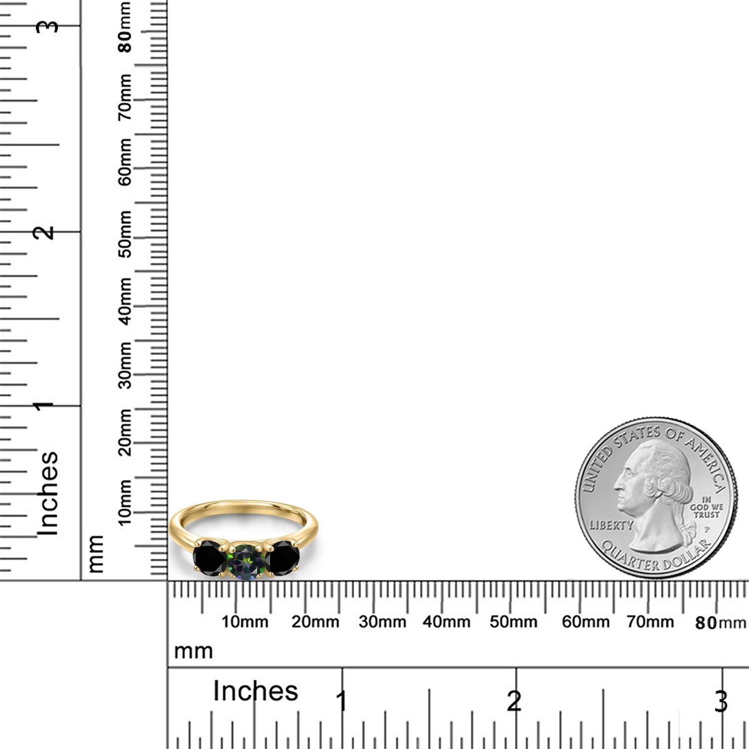 18K Yellow Gold Plated Silver Green Mystic Topaz and Black Diamond Engagement