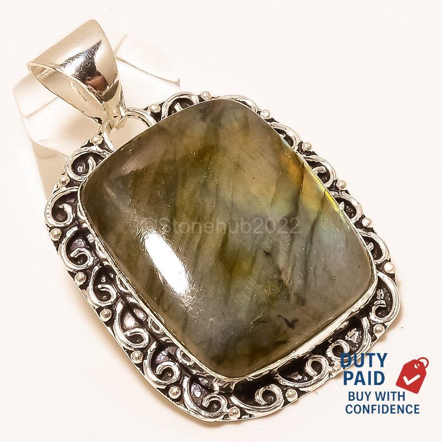 Sterling Silver Genuine LABRADORITE Engagement Third Eye Chakra Unique Pendant