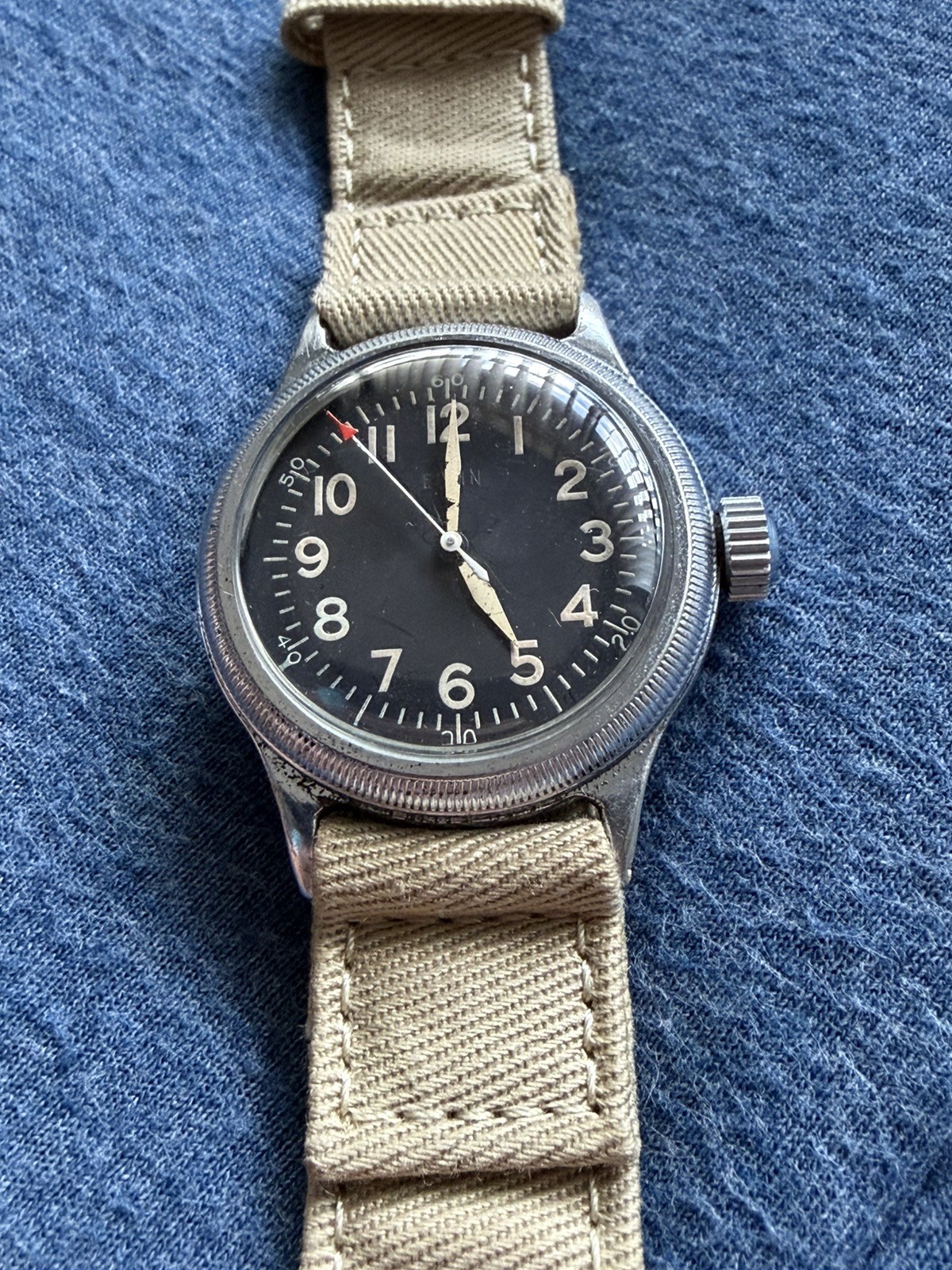 1945 Elgin A-11 Hack Grade 539 16 Jewels US Military Issued Wristwatch