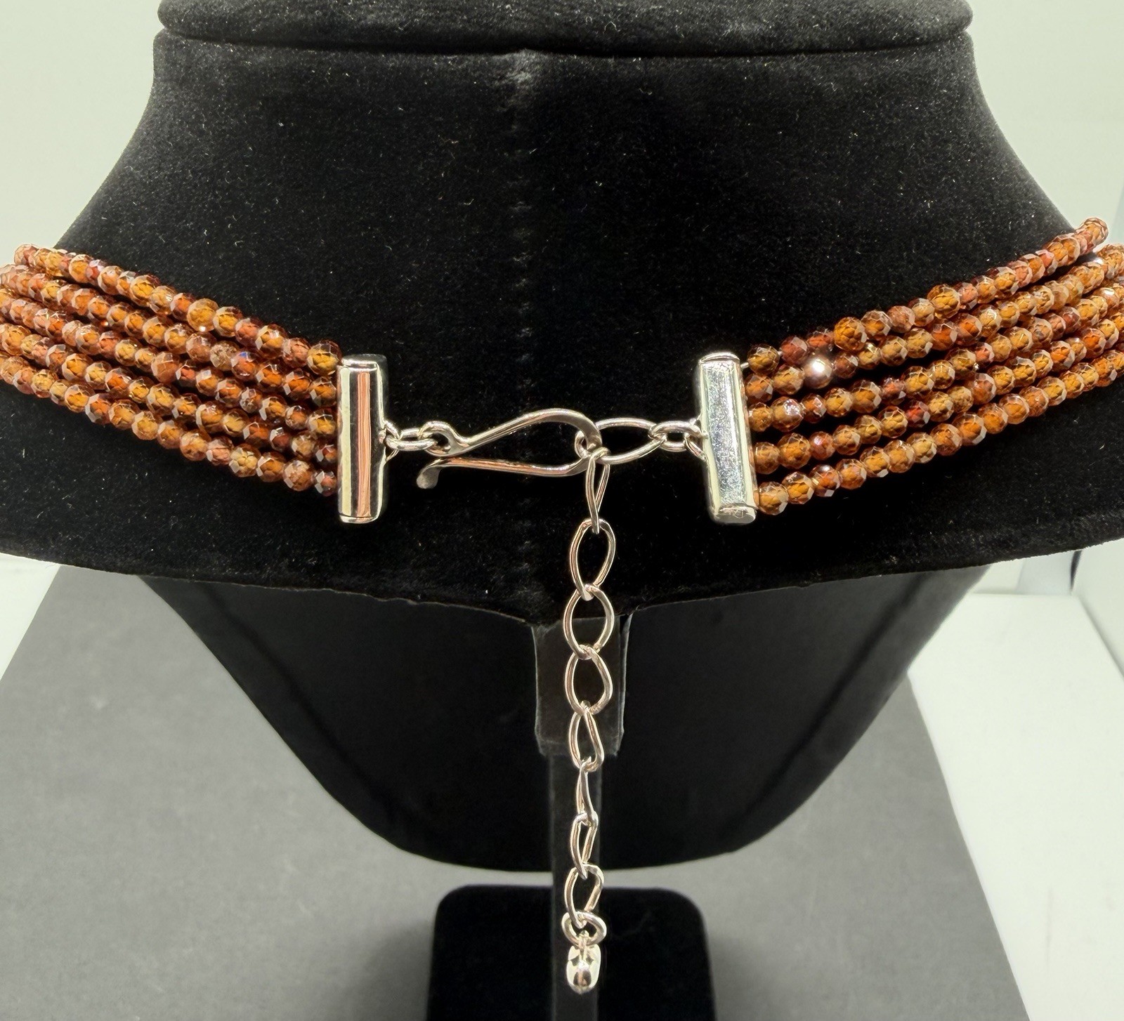 Earth Mined 5 Strand Sterling & Hessonite Garnet Beaded Necklace Jay King 17-19”
