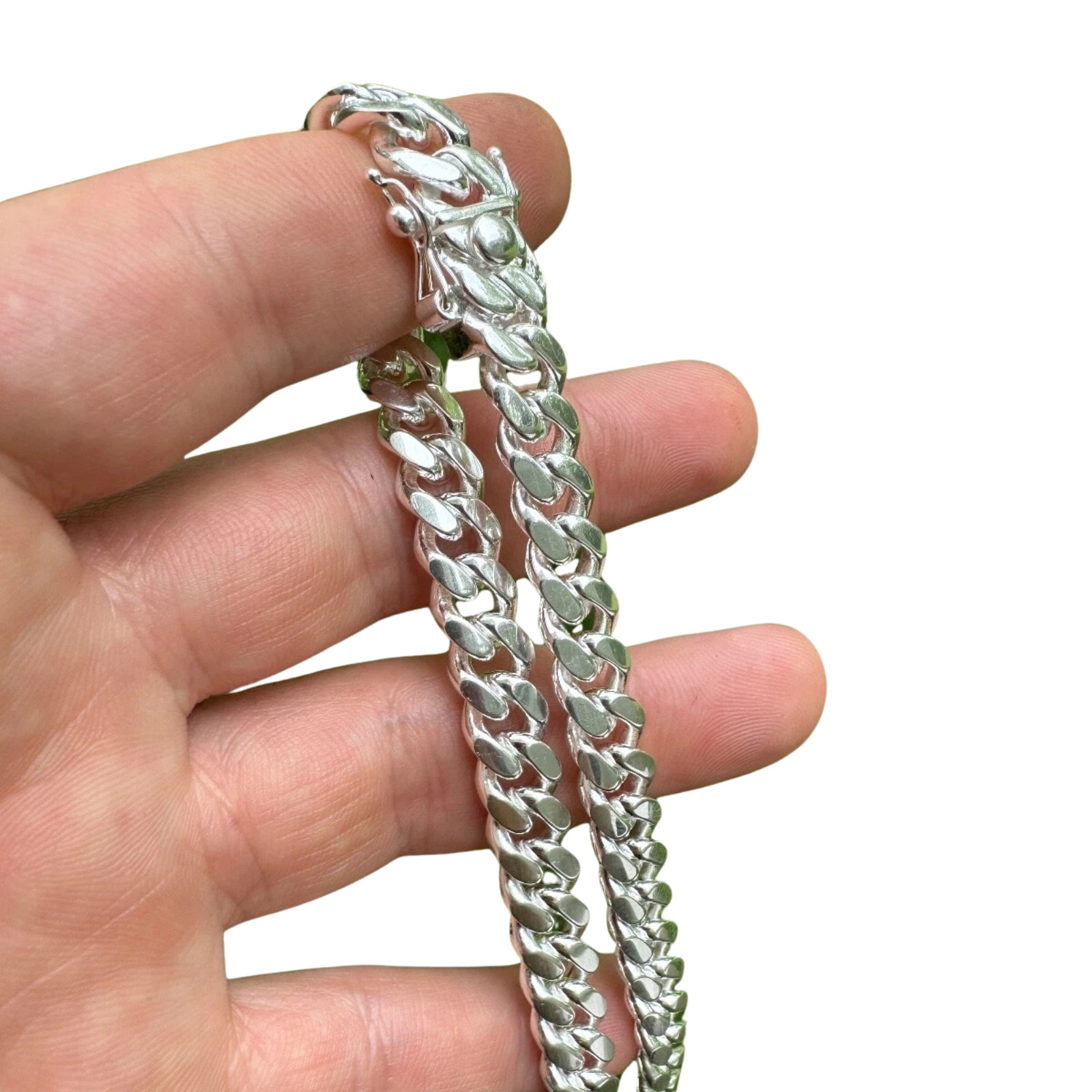 Real Miami Cuban Link Chain Or Bracelet Solid 925 Sterling Silver Box Lock ITALY