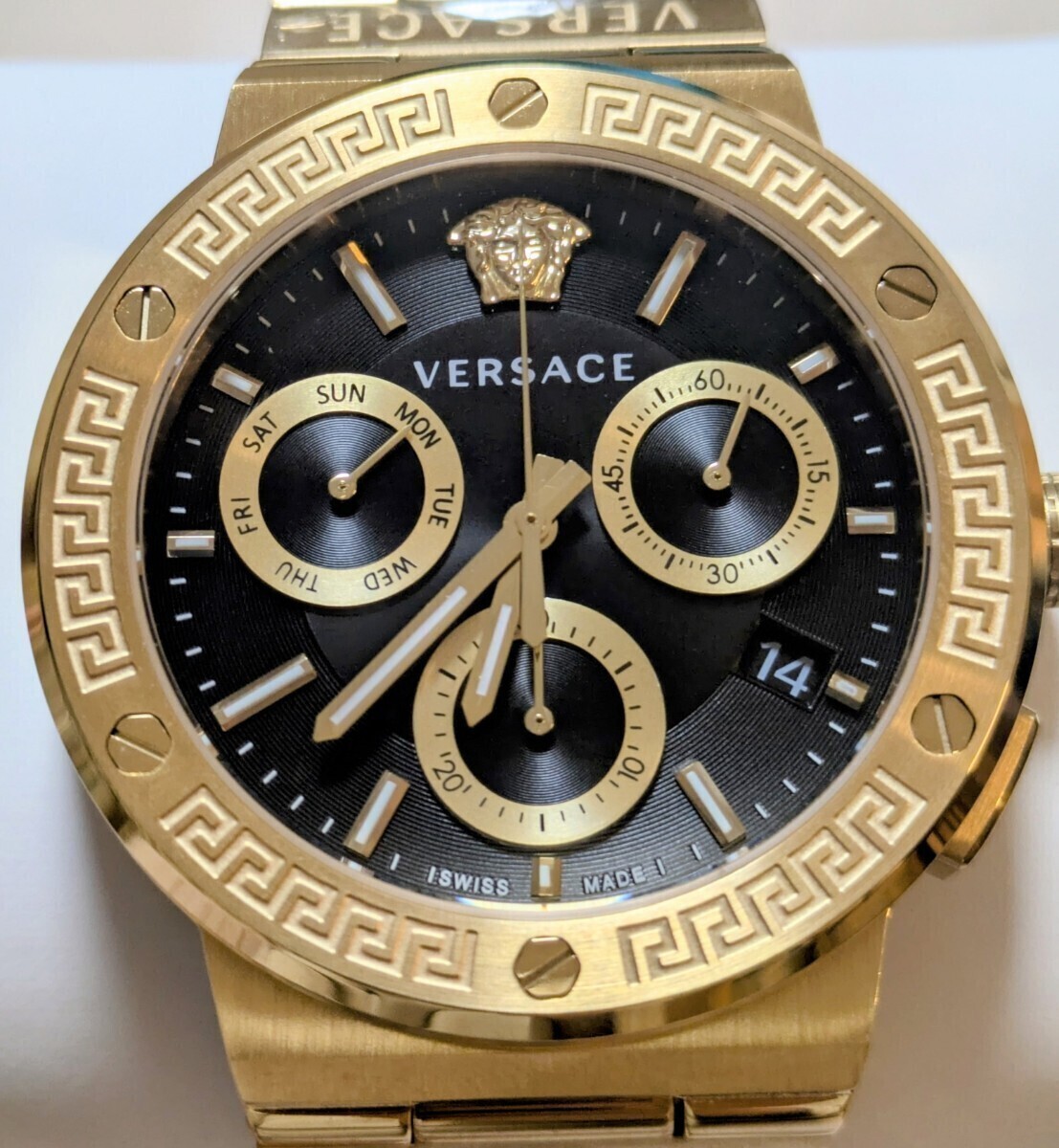 [B1P] VERSACE Greca Logo Chrono VEZ900421 Gold Chronograph Watch [k7n]