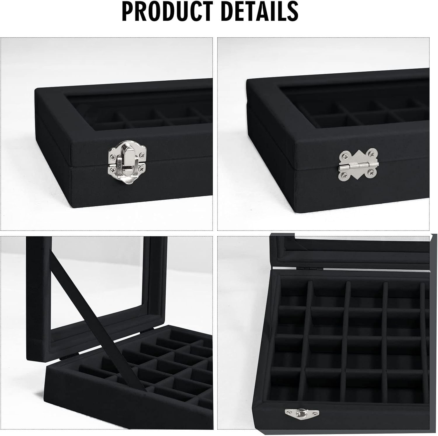 Velvet Jewelry Box 24 Grid Jewelry Ring Display Organiser Box Tray Holder