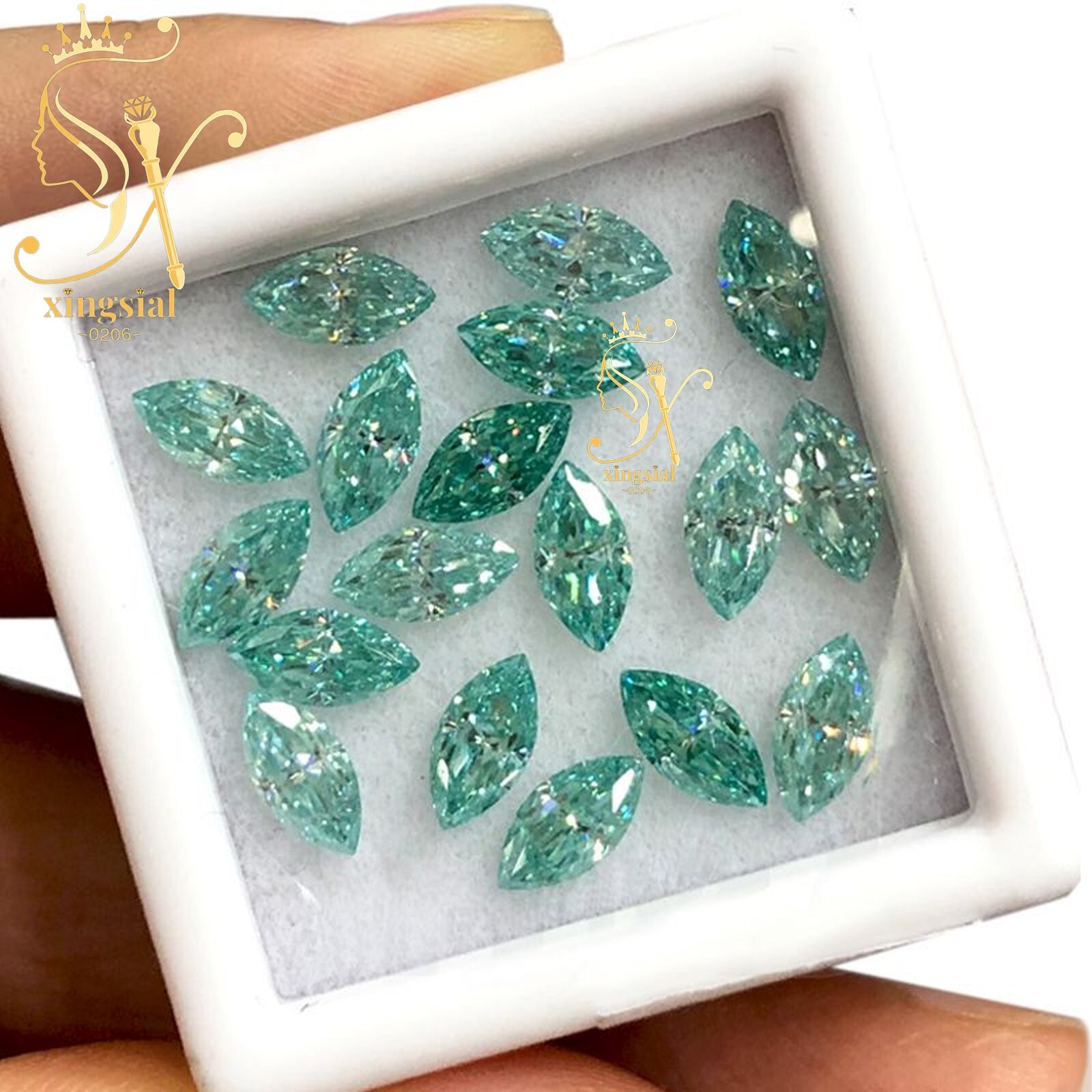 Real Moissanite Loose Stone Cyan Blue Color Marquise Cut VVS1 DIY Ring Gemstones