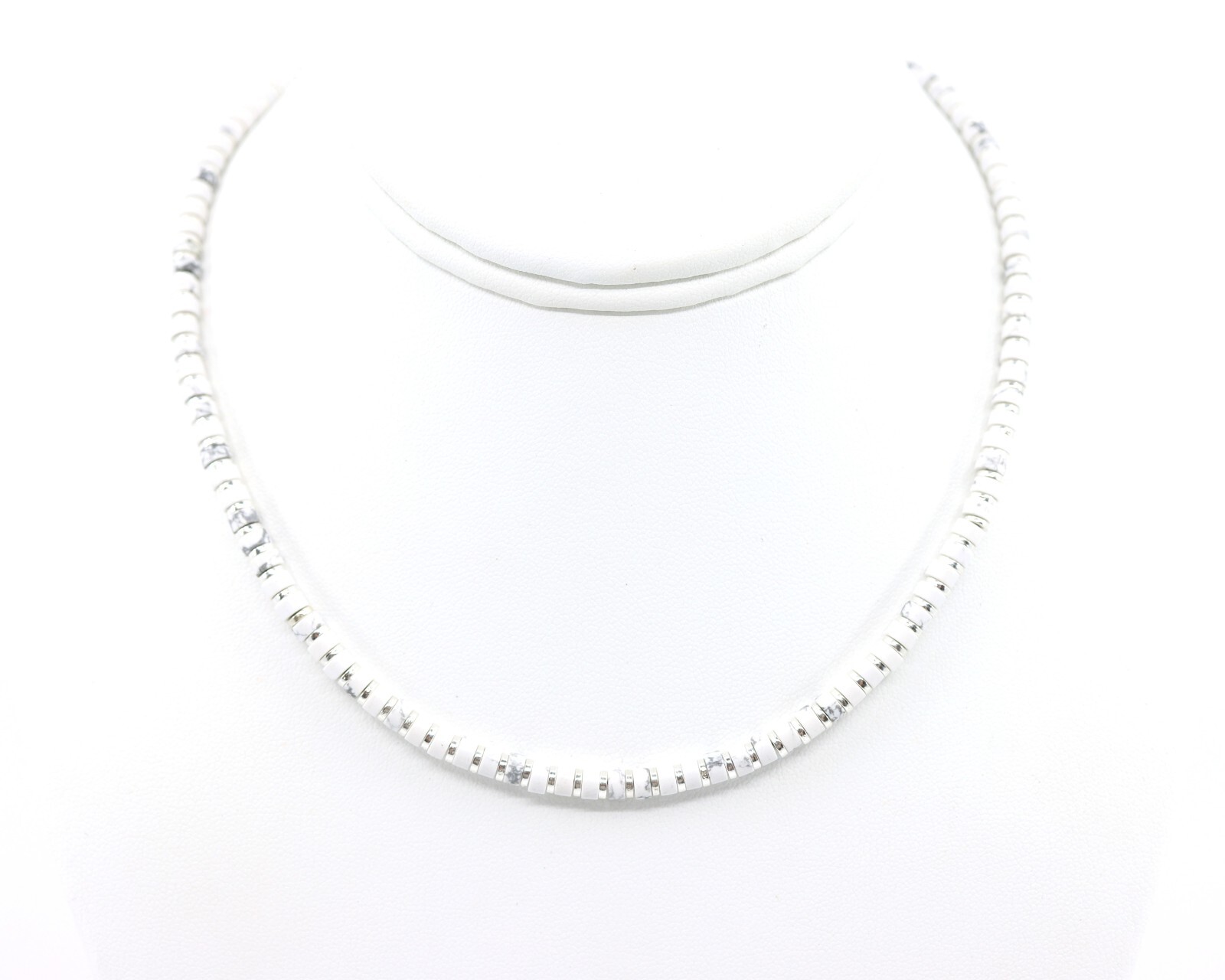 4mm White Buffalo Heishi Necklace, Women’s Men’s Unisex Beaded Gemstone Necklace