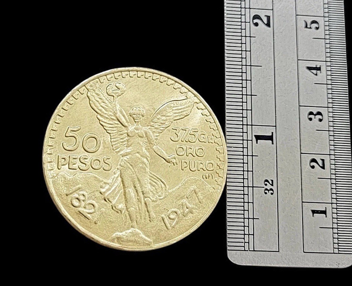 Centenario Coin Custom Solid Yellow 10k Gold 50 Pesos 1947 Mexico Mexican Coin