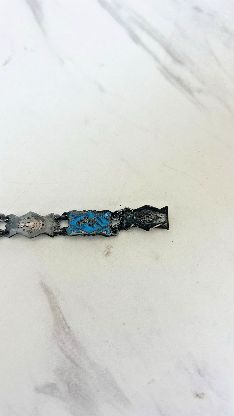 Vintage Siam Sterling Silver Niello 8 Panel Bracelet Thai Deities Gods 7 1/4″