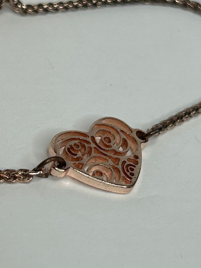 Open Scroll Heart Bracelet Up to 8 inch Adjustable Rose Gold Rope Chain Slide