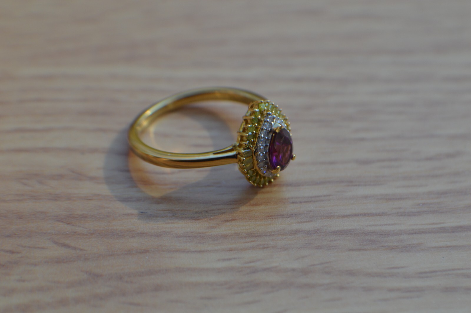 1.05ct Ember Garnet / Yellow & White Diamond Ring 18k YG over Fine Silver Size 9