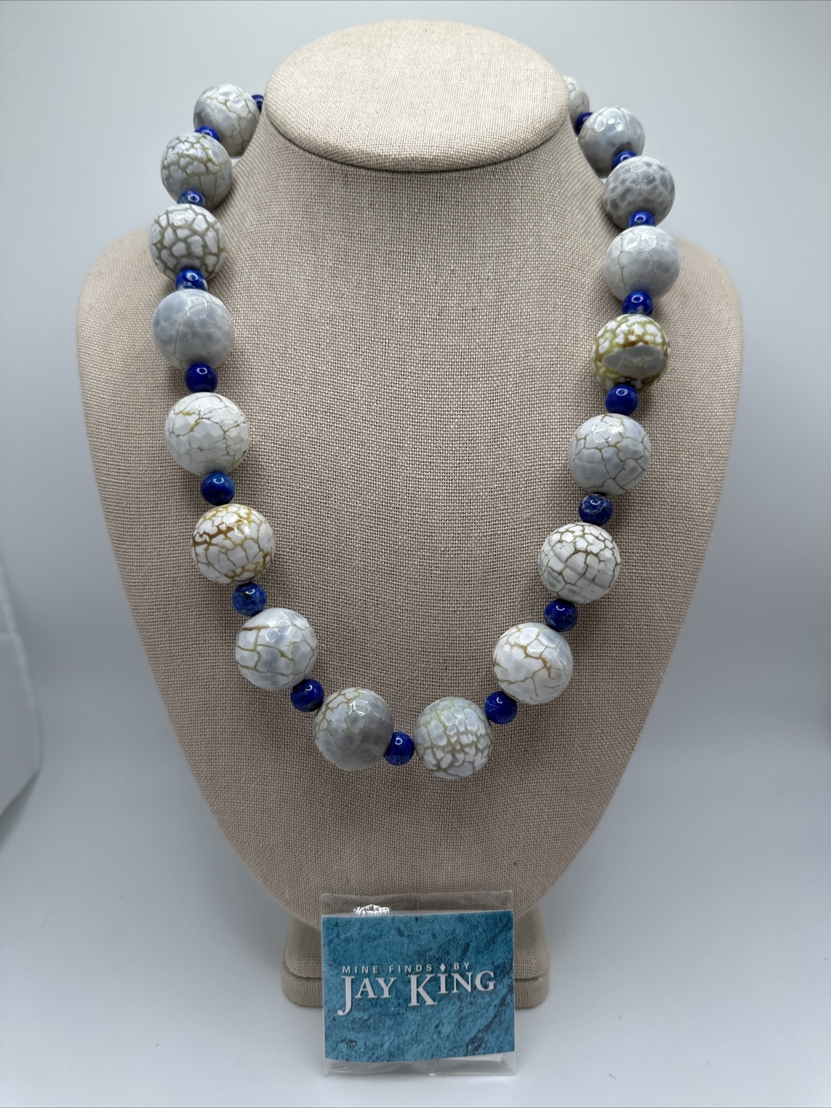 Mine Finds By Jay King Beautiful Cracked Agate & Lapis Lazuli Beaded Necklace
