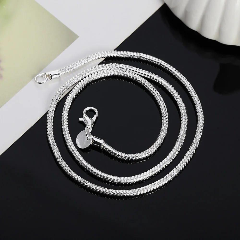60cm 925 Silver 1MM/2MM/3MM solid Snake Chain Necklace – Free Delivery