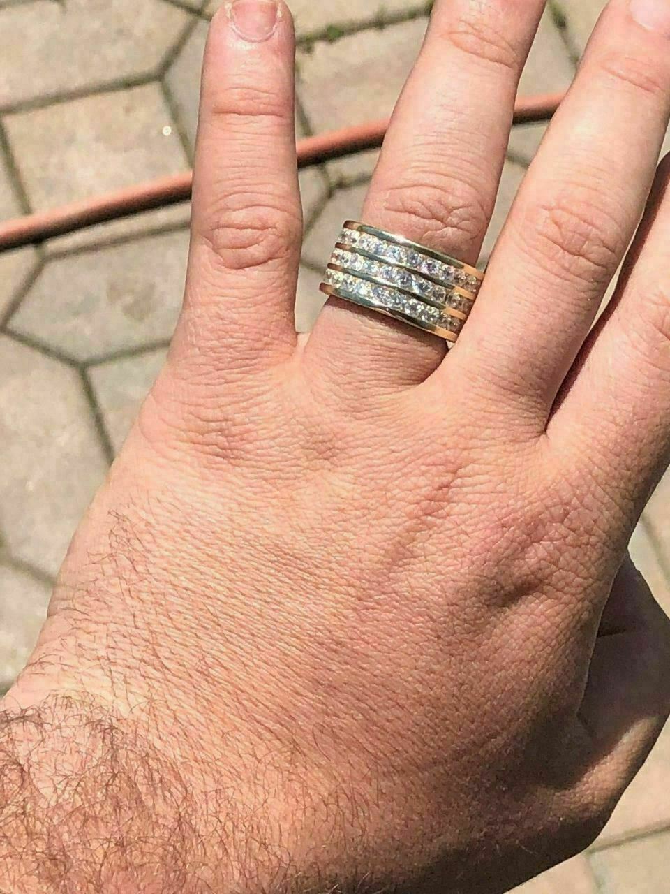 Men’s Tennis Ring Solid 925 Silver 14k Gold Plated Pinky Wedding Band CZ