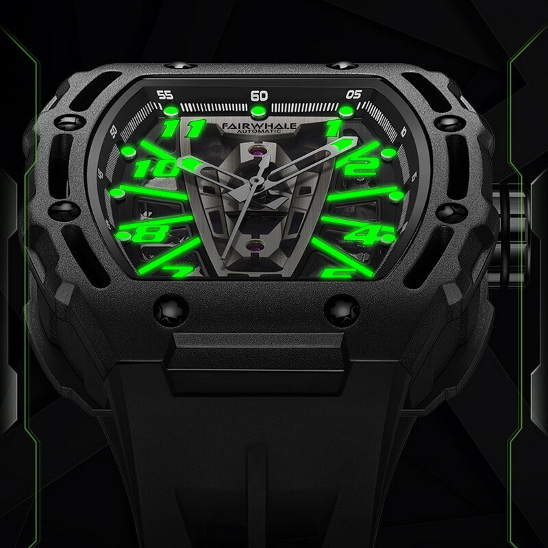 MARK FAIRWHALE Barrel Hollow Luminous Tourbillon Automatic Mechanical Wristwatch