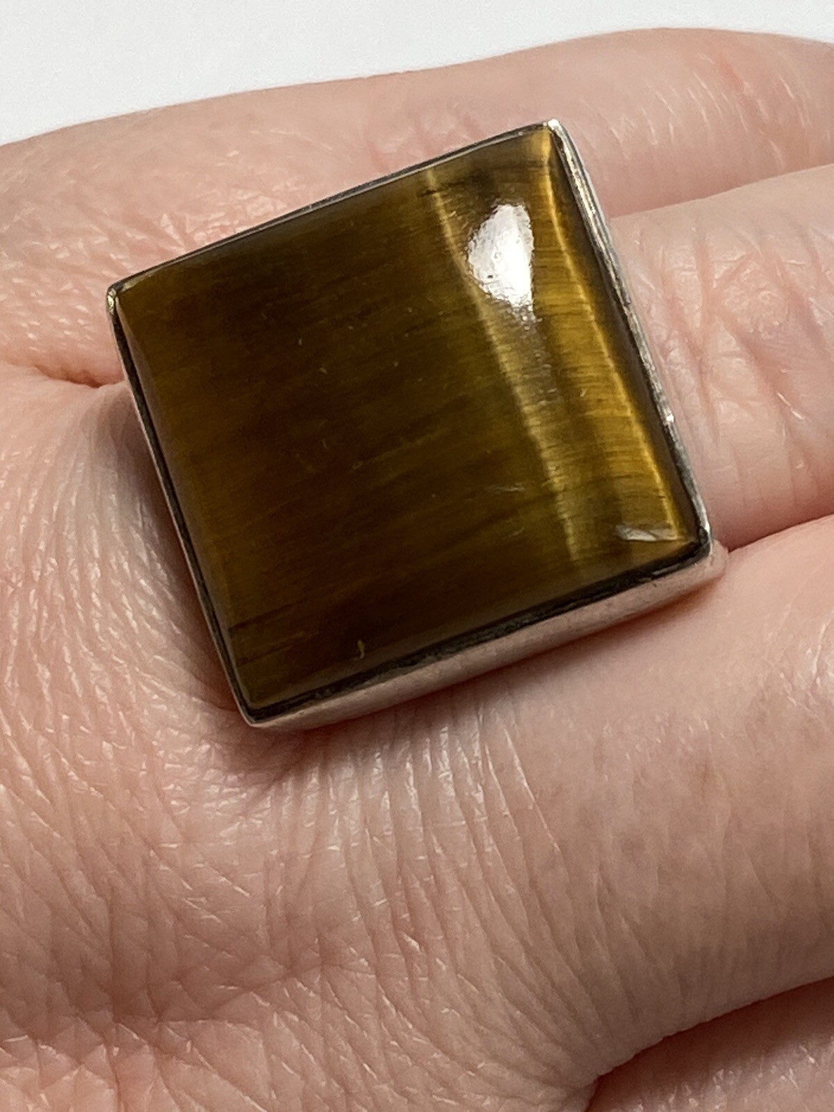 Tiger’s Eye 925 Artisan Native Ring Sterling Silver Size 7.25 Square 11.82g