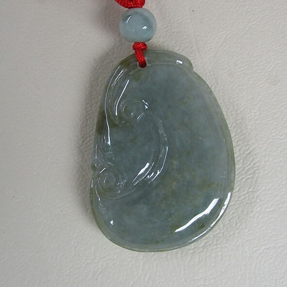 Natural genuine Burmese jade jadeite pendant lingzhi mushroom carving 41.2mm