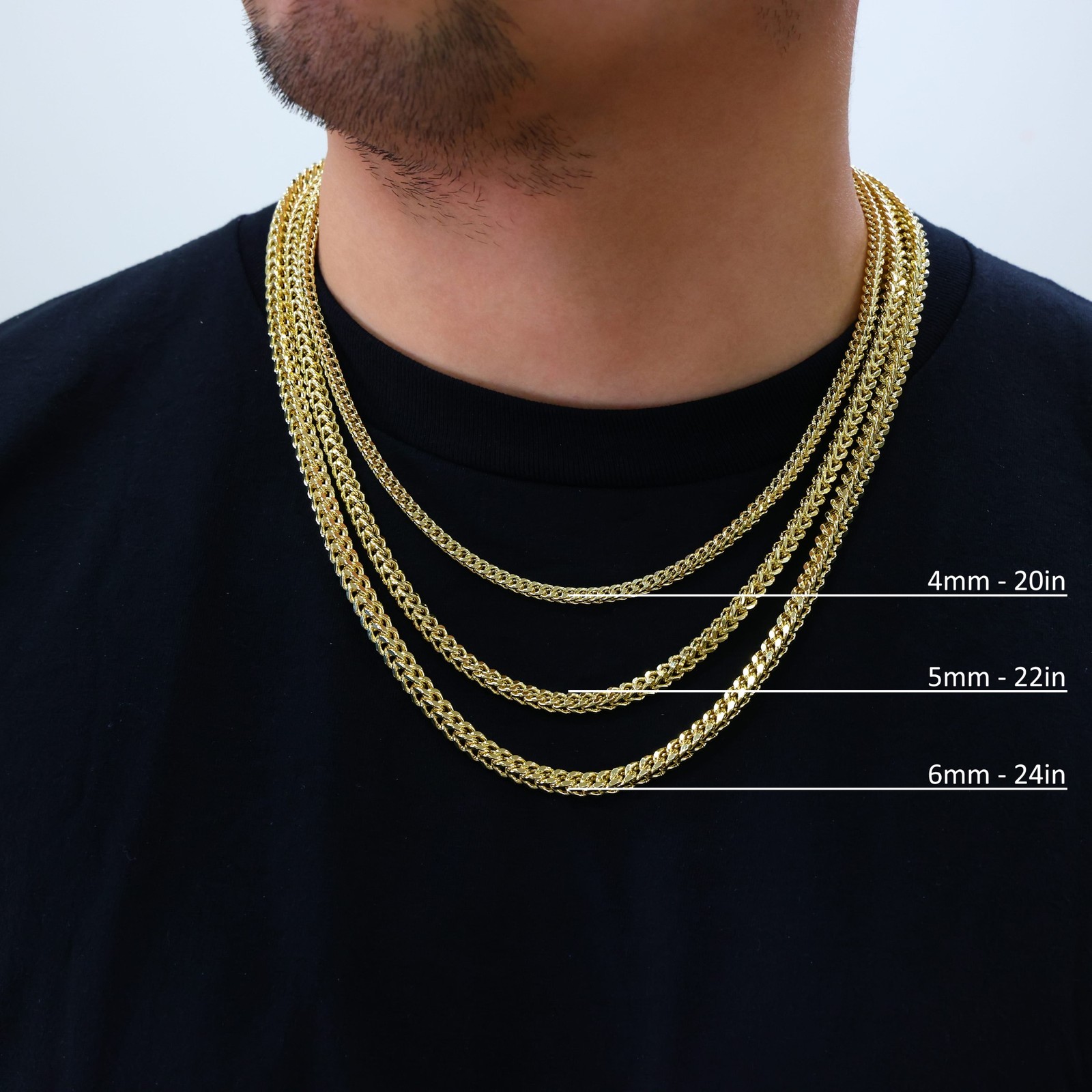 10K Yellow Gold 1.5mm-6mm Square Wheat Box Franco Chain Pendant Necklace 16″-30″