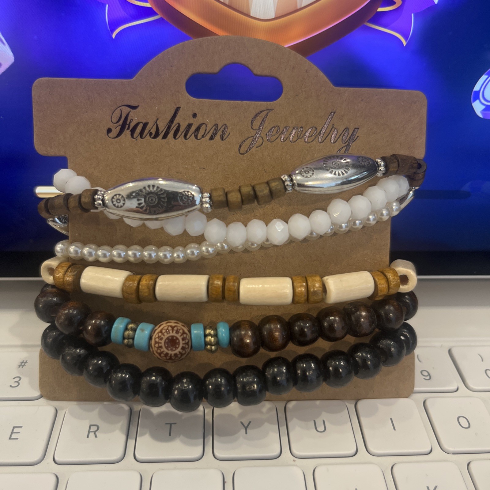 5 Piece Boho Bracelet Set Coconut Shell & Wood Bead Stretch 7” Unisex – Trendy🔥