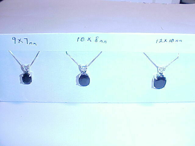 9 X 7mm MIDNIGHT BLUE SAPPHIRE PENDANT & 18″ BOX LINK CHAIN STERLING SILVER !