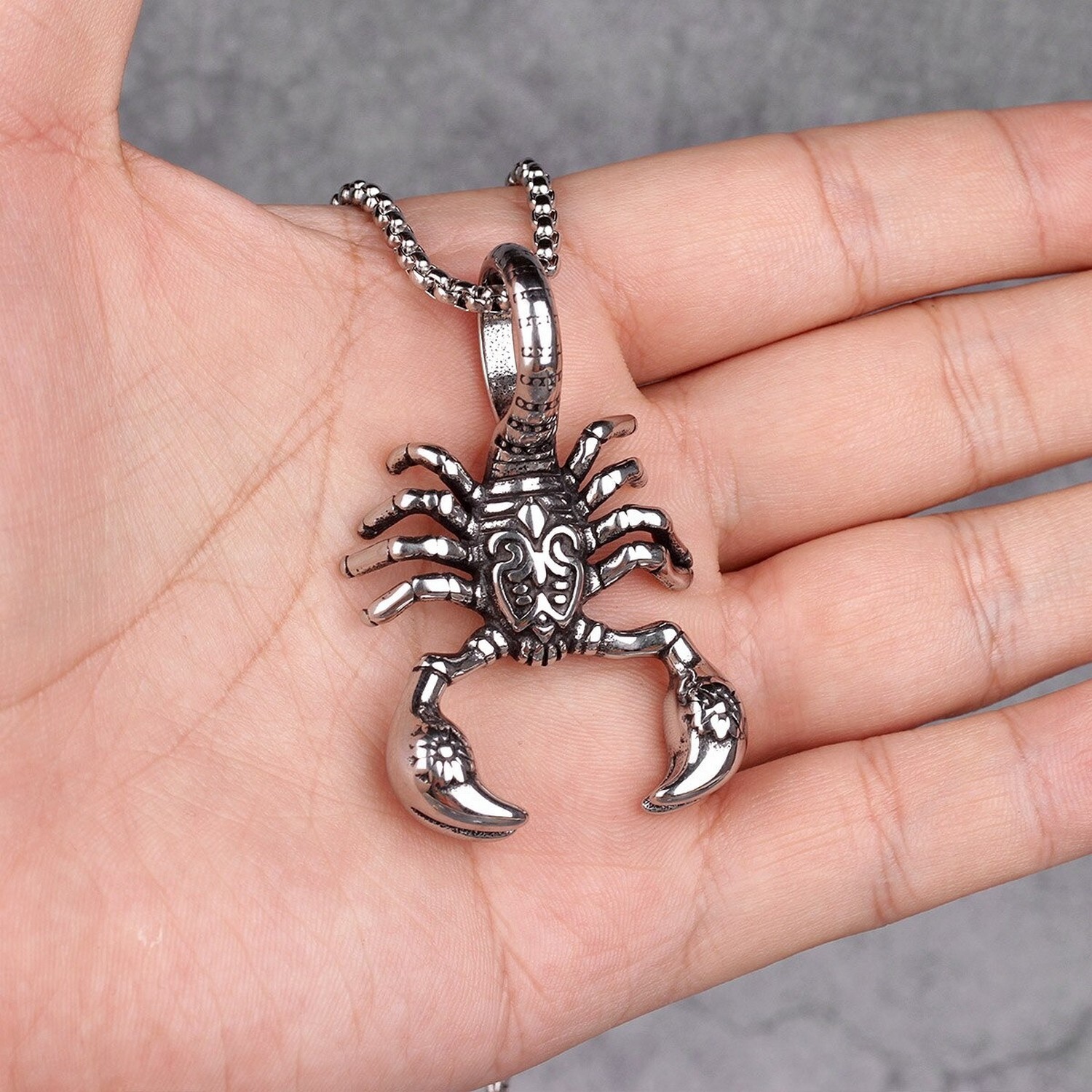Scorpion Animal Men’s Long Necklace Stainless Silver Pendant Chain Punk Hip Hop
