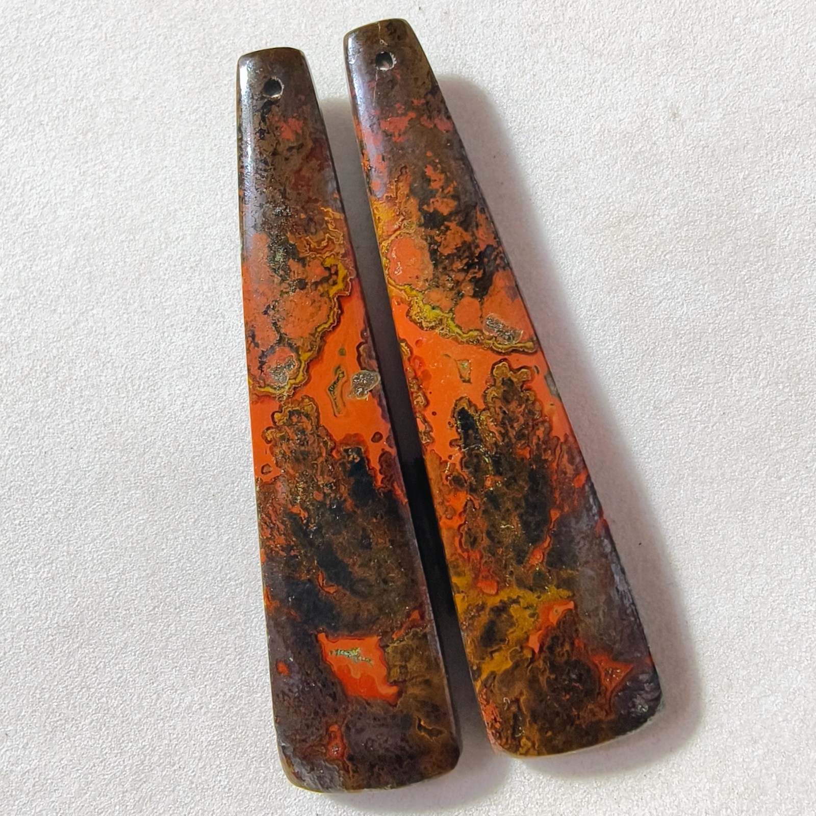 66 Cts Natural Seam Agate Drilled Match Pair Cabochon Gemstone 54.6 X 13.4 MM