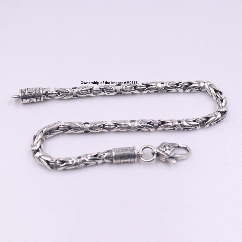 Men’s Solid 925 Sterling Silver Bracelet 4mm Byzantine Link Chain 8.26inch