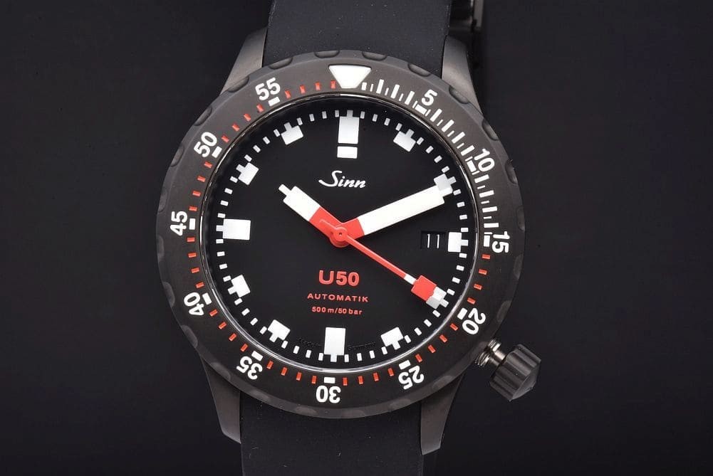SINN U50.S U-Boat Steel DLC Silicon Diver SW300-1 Auto Black Dial Used #052
