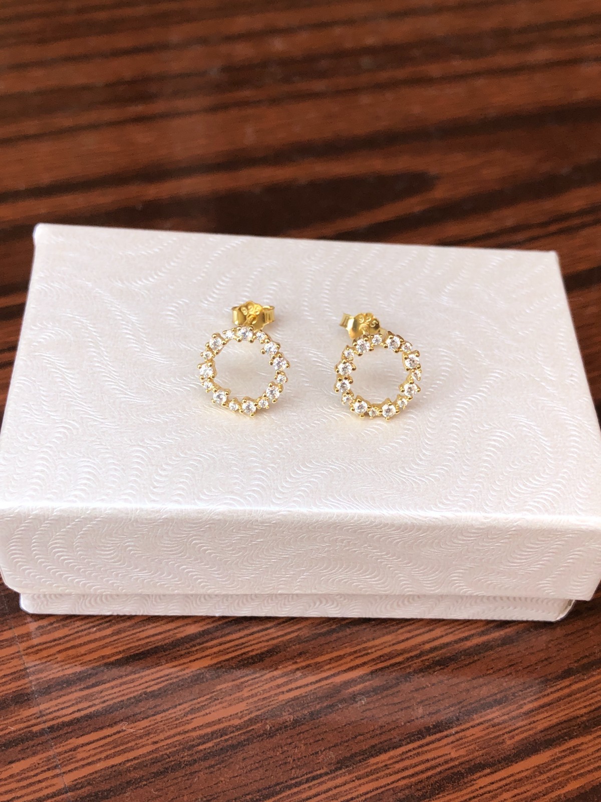 925 Sterling Silver CZ Gold Circle Stud Earrings Women Girls Tiny Studs 9.5mm