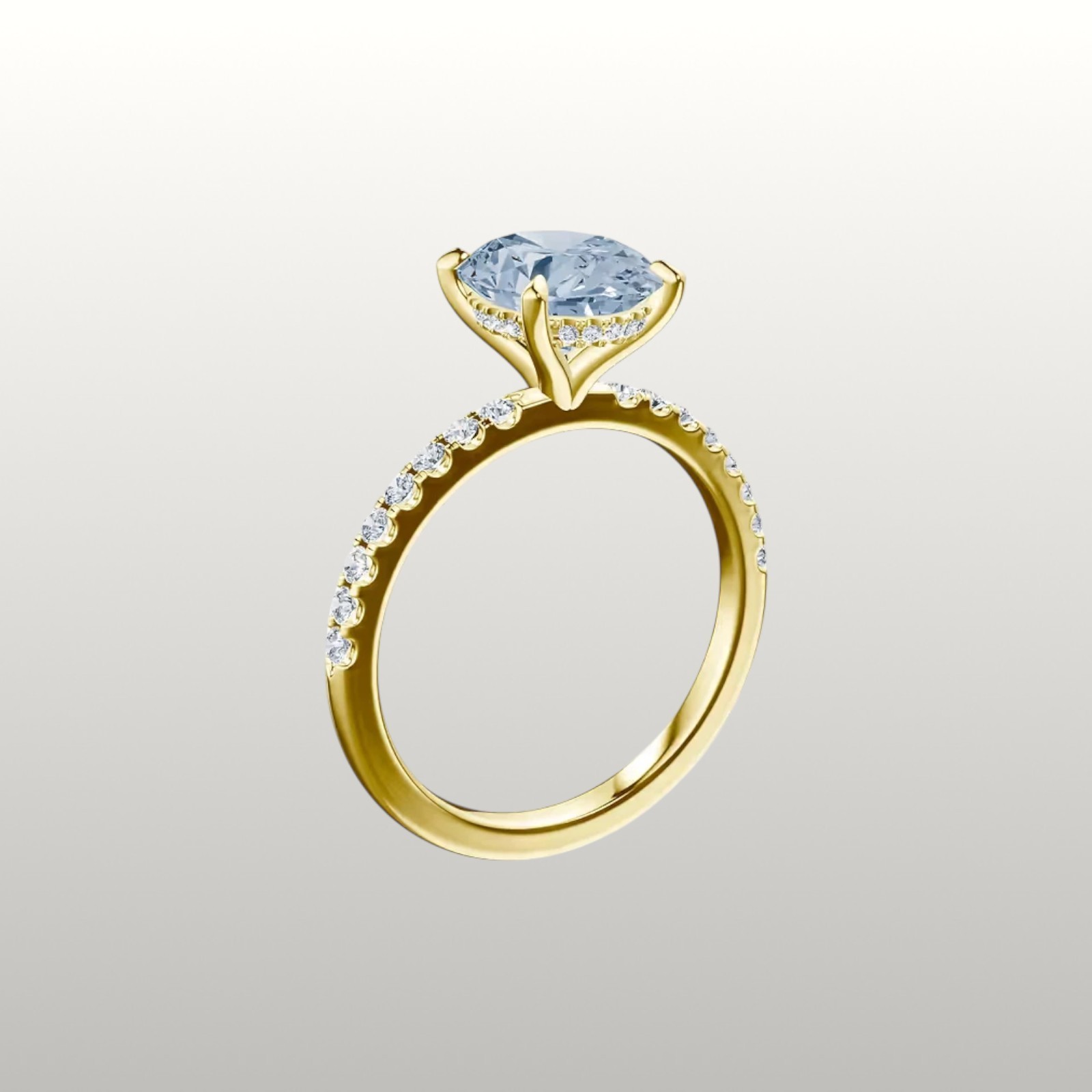 Fancy Vivid Blue 14k Yellow Gold IGI Lab Created Diamond Ring 2.75 Ct Oval Cut