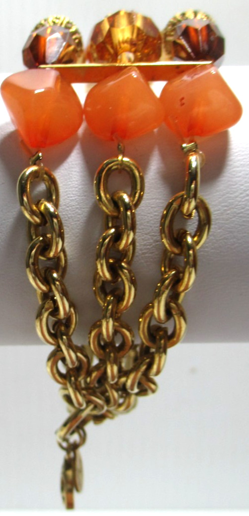 Robert Rose Bracelet 3 Strands Beaded Gold-Tone Metal Amber BOX