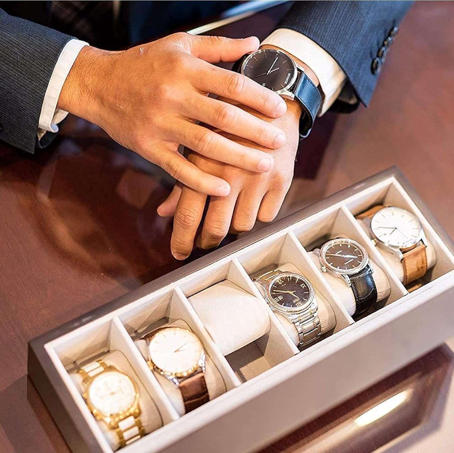 Classic Wood 6-Watch Display Case with Magnetic Closure – Timeless Elegance