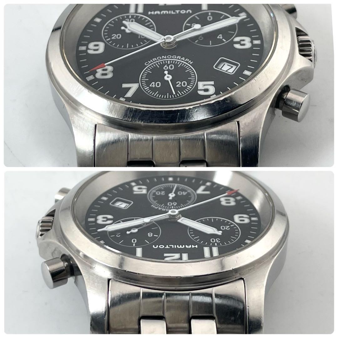 Hamilton Chronograph Date Quartz Working Watch 17cm 6.69in Black Dial 3832