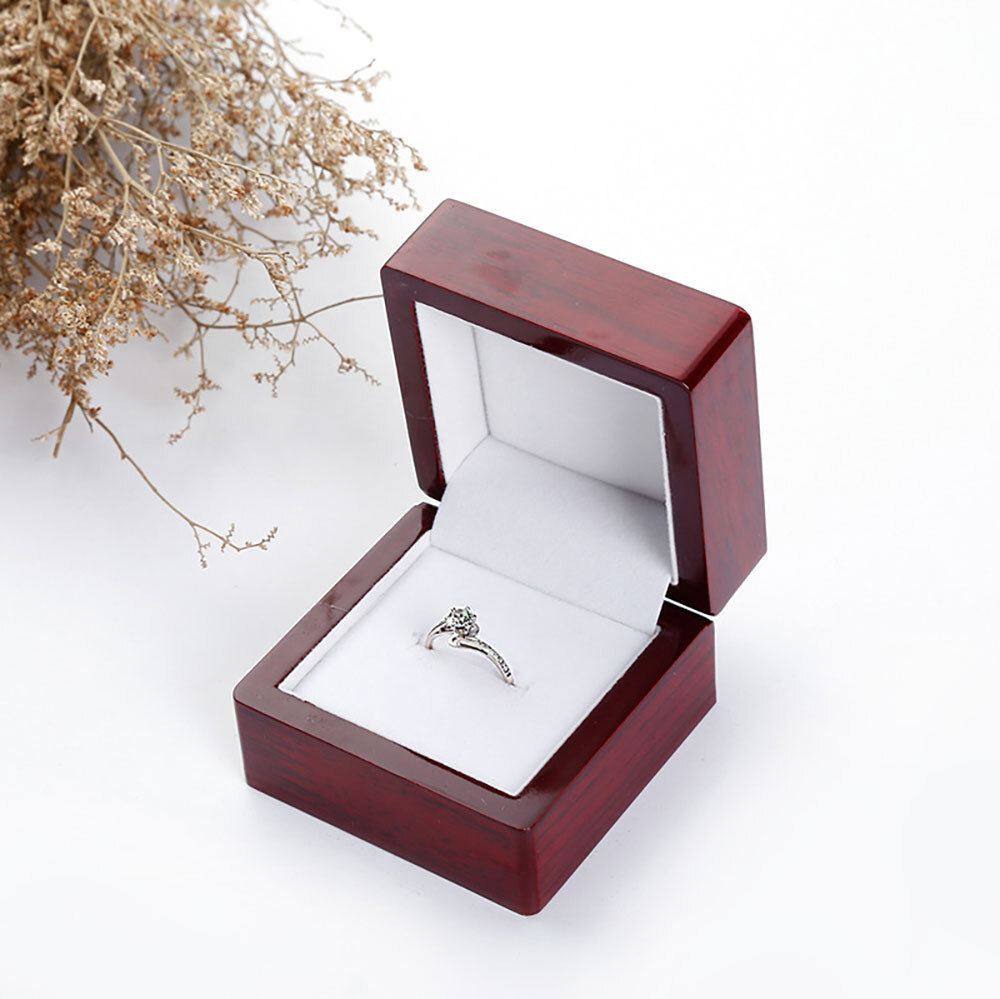 Walnut Wood Ring Display Box Plastic clear Crystal Box Jewelry Gems Storage Box