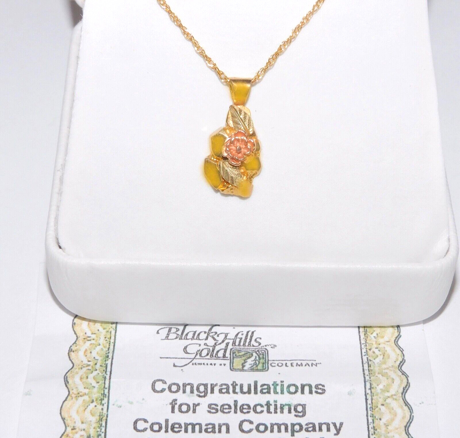 Black Hills Gold 10k Coleman Flower Leaves Nugget Pendant Necklace