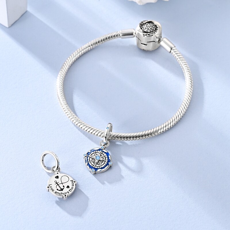 MULA 925 Sterling Silver Earth Compass Pendant DIY Charm CZ For Women Bracelet