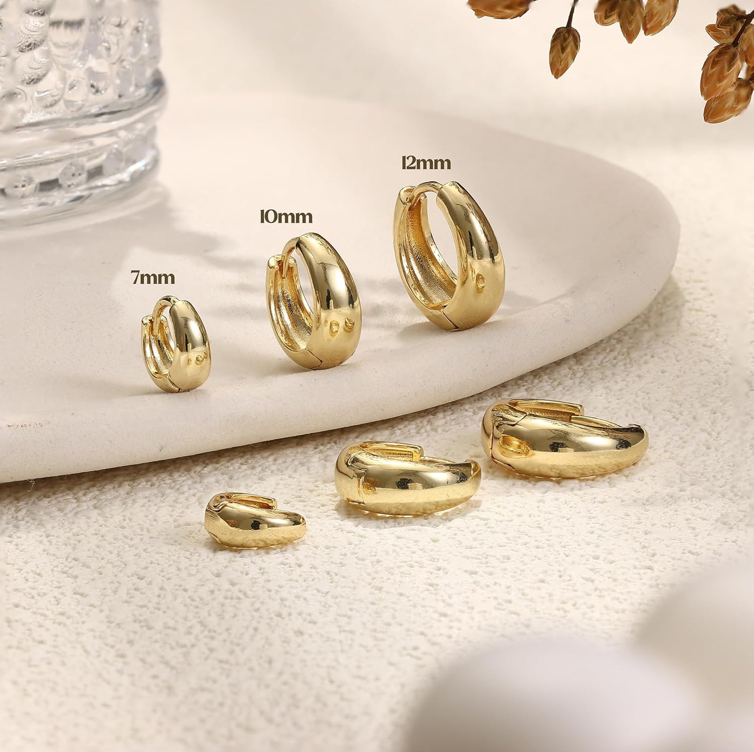 3 Pairs 14K Gold Hoop Earrings Set for Women Small Chunky Huggie | Hypoallergeni
