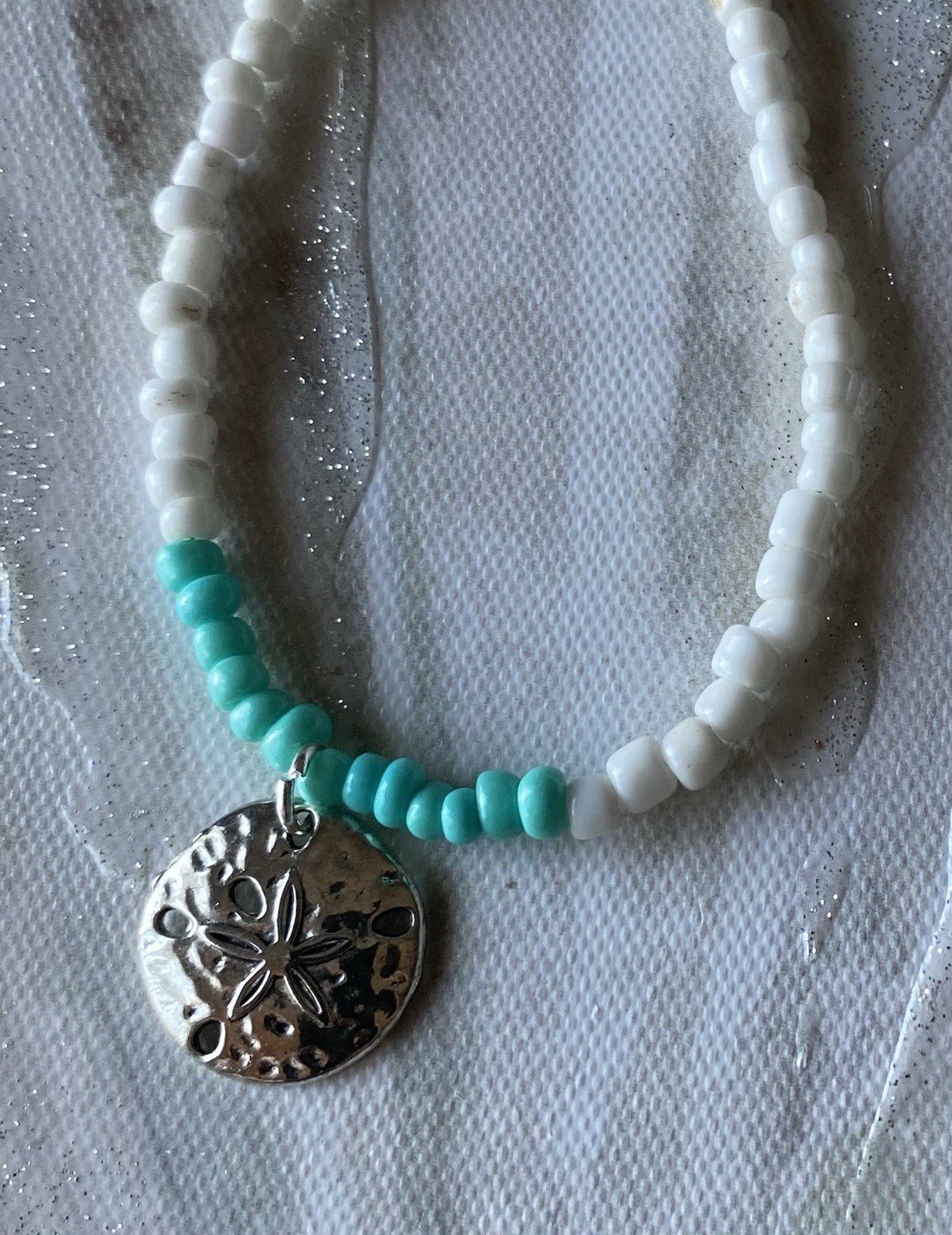 Boho Men Boy Women 18 In. 6/0 Seed Bead Necklace With Silver Sand Dollar Pendant