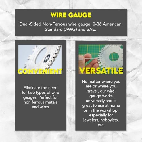 Dual-Sided Non-Ferrous Wire Gauge – 0-36 AWG and SAE, 3.5″ Diameter, Tempered