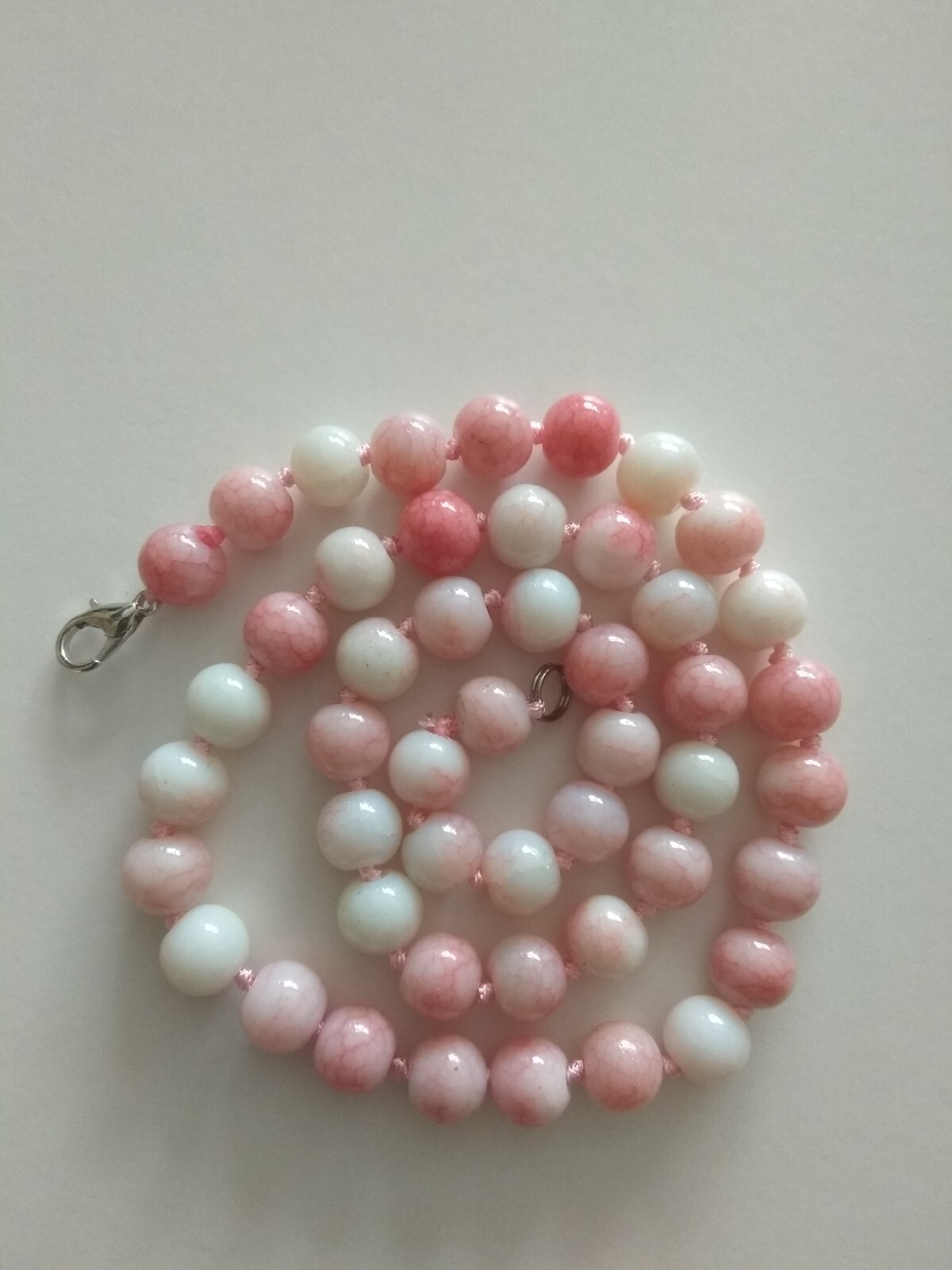 Natural 8mm multi-coloured Light Cherry Pink Jade gemstone beads necklace 17″