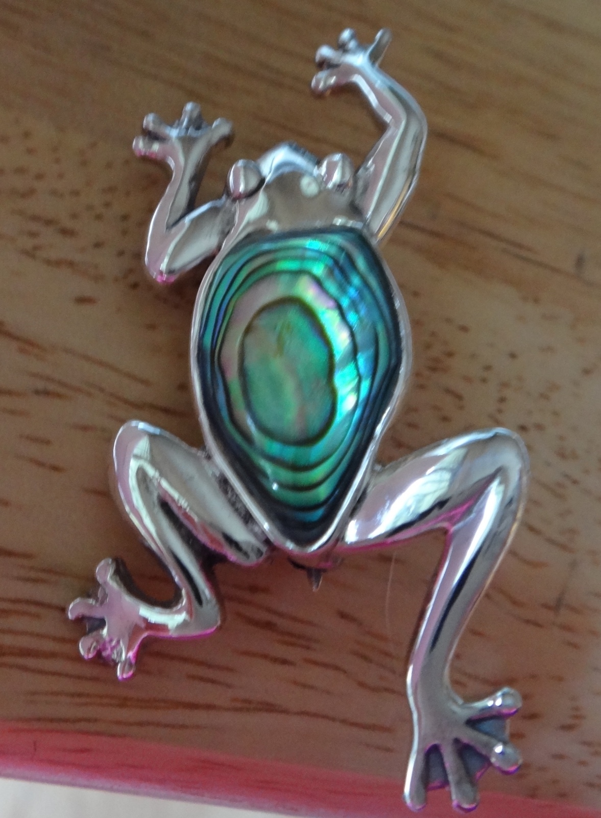 Sterling Silver 2×1 inches 50x25mm Abalone Frog Pin & or Pendant
