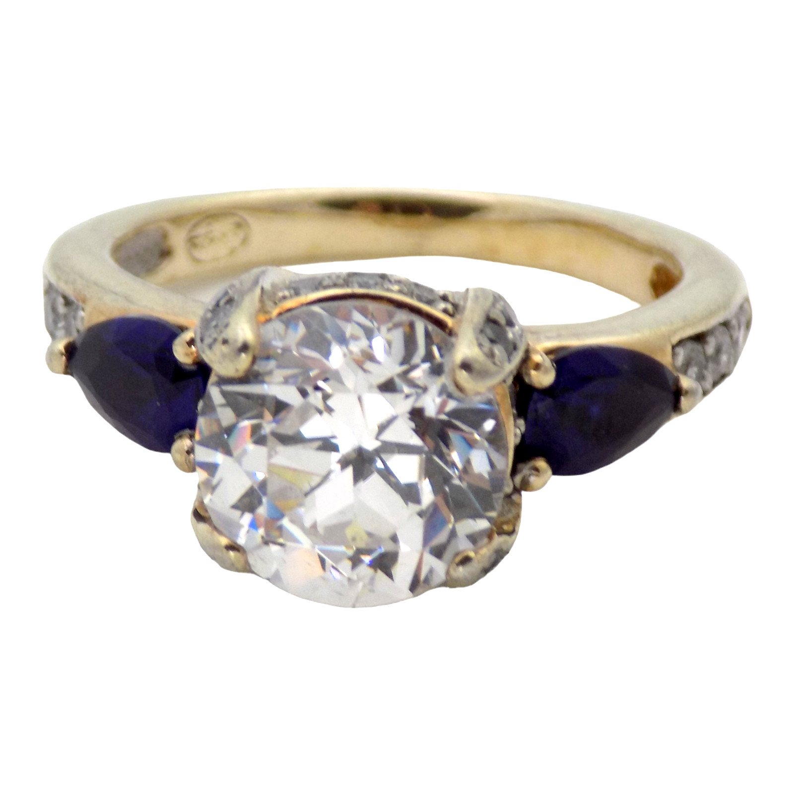 SIGNED STERLING & NATURAL SAPPHIRE & 14MM CZ ENGAGEMENT SIZE:7 RING 5.7GR #3112