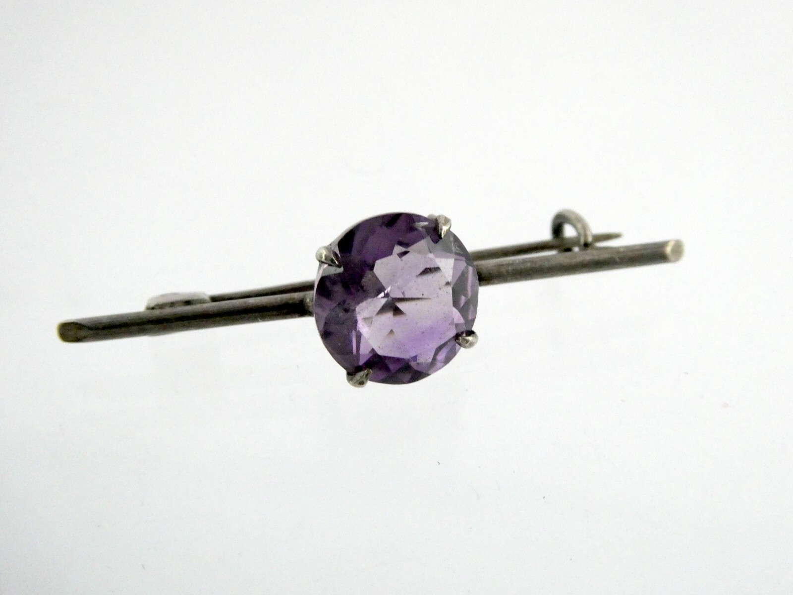 Antique 900 Silver Round Cut Amethyst Pin or Brooch 2 Gram Weight 1.5 Inches