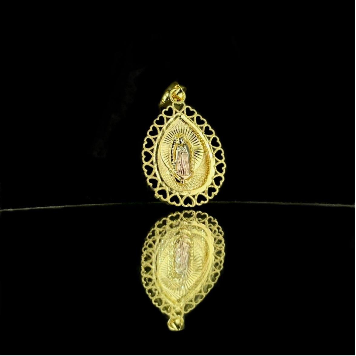 14K Gold Filled Virgen de Guadalupe Pendant TearDrop Charm 19x13mm Heart Gifts