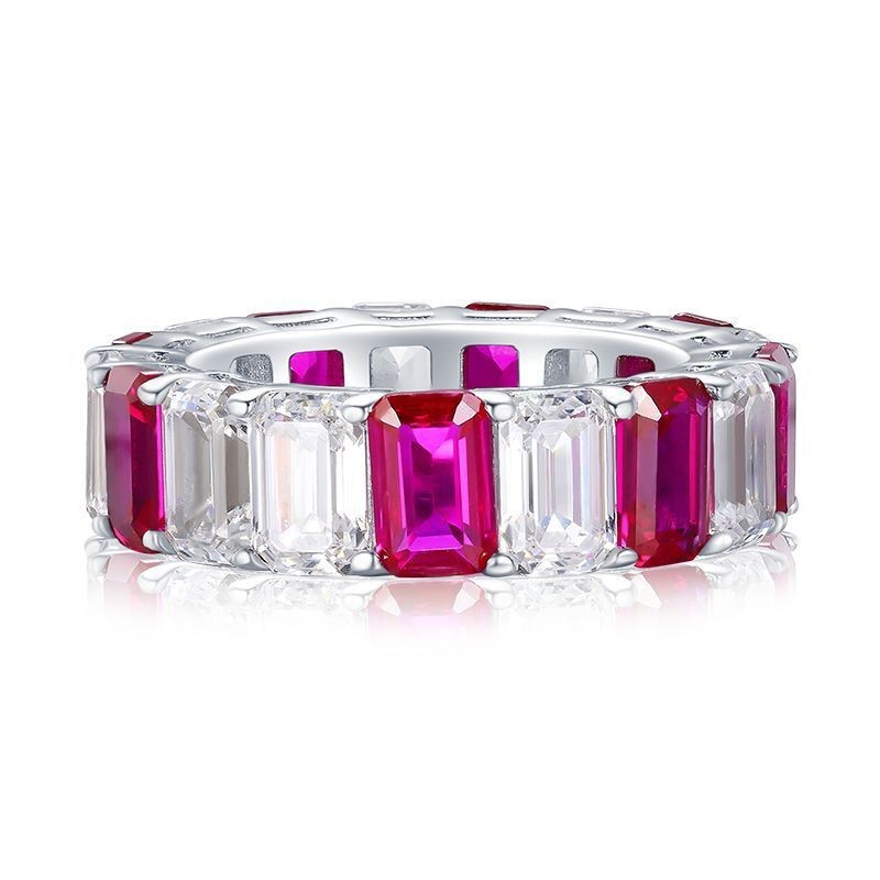 9ct Lab Grown Ruby & White Diamond D Color FL Clarity Ring, 18K Gold Vermeil