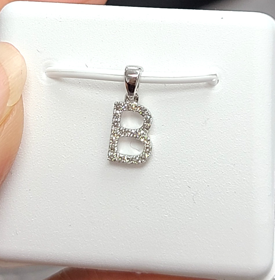 Deal! 0.11CT Natural Genuine Diamond B Initial baby Pendant 10K Gold